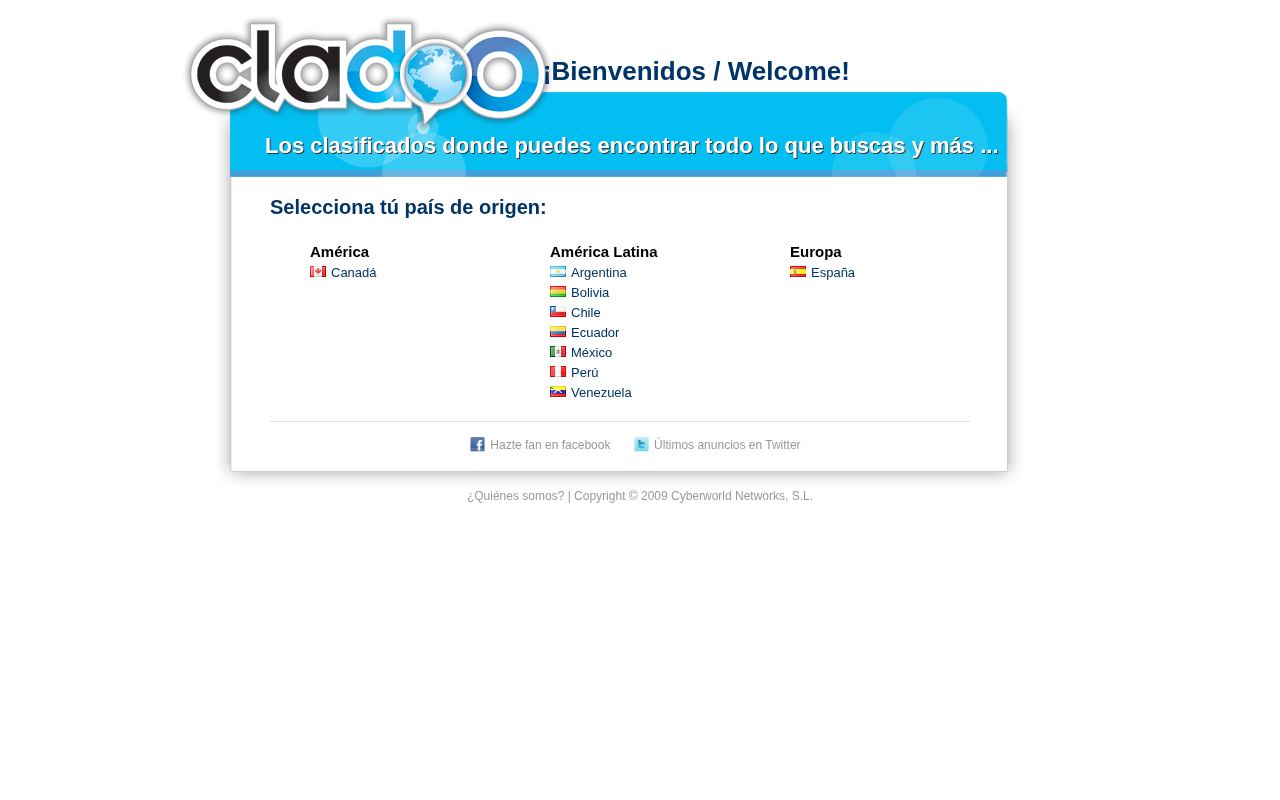 Screenshot of cladoo.com, 16 Mar 2010