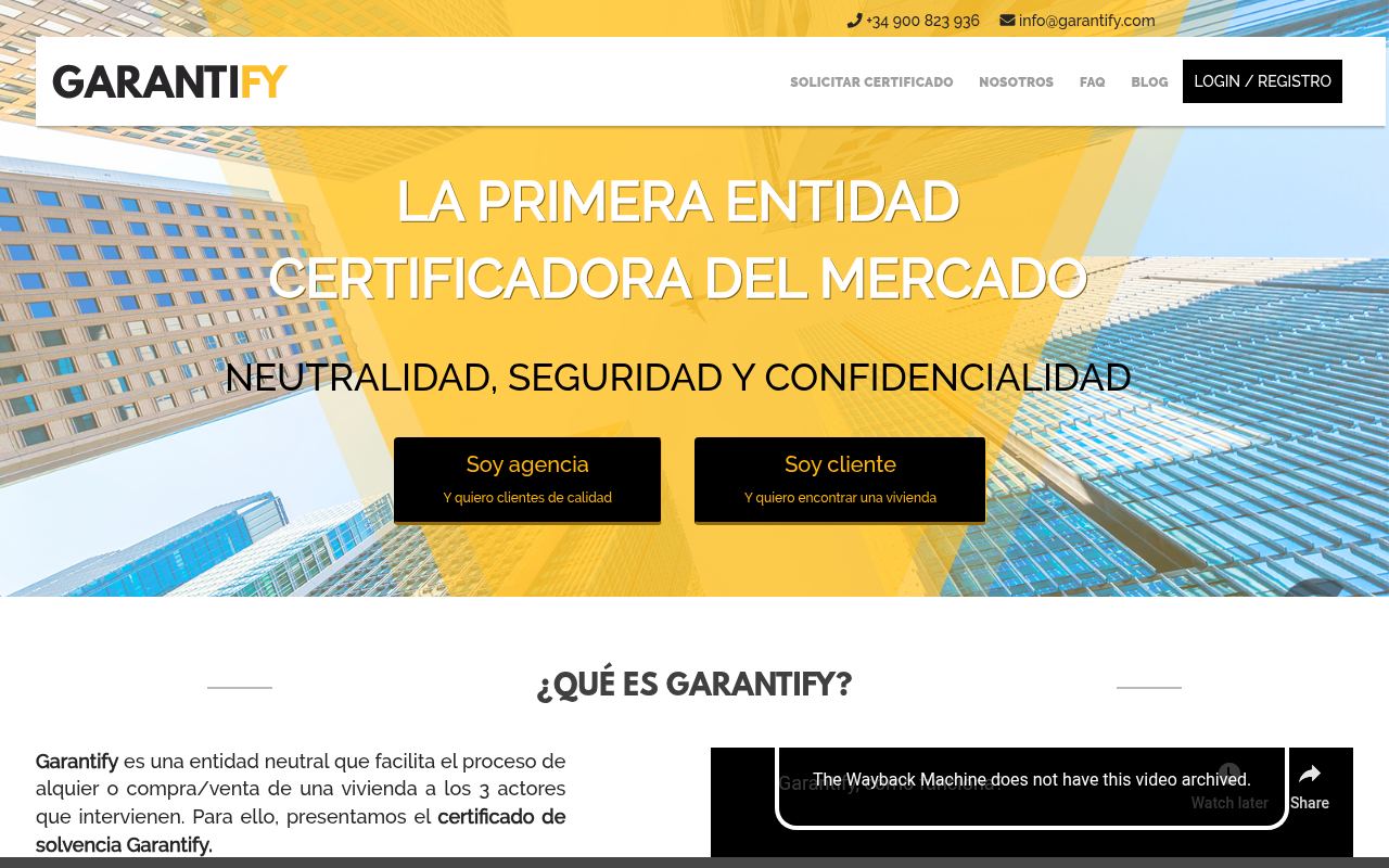 Screenshot of garantify.com, 15 Aug 2018