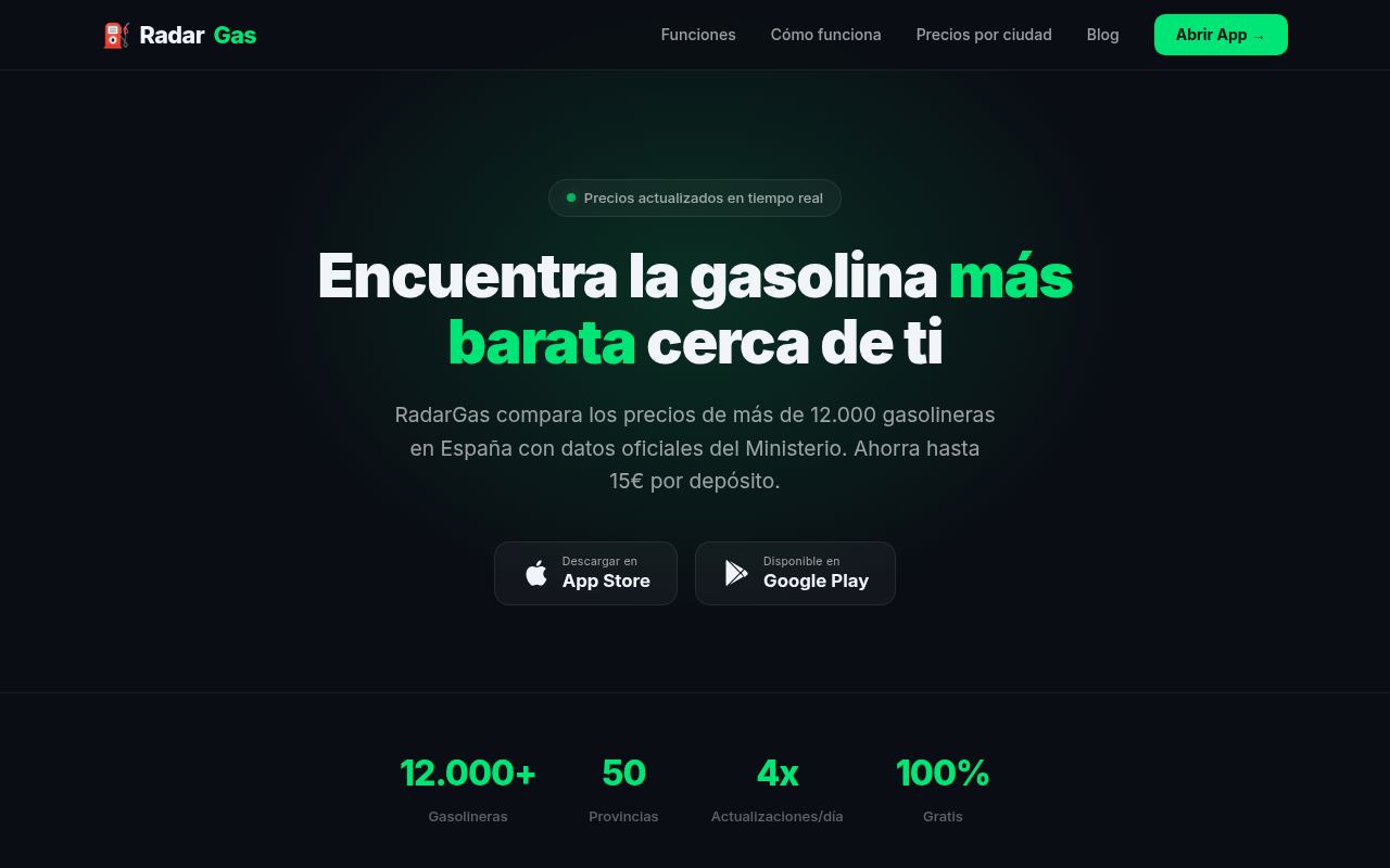 Screenshot of radargas.com, September 2026